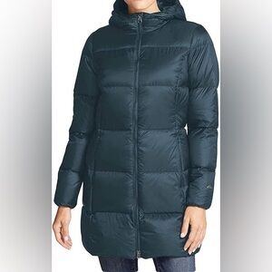 Eddie Bauer Luna Peak Long Hooded Puffer Coat in Teal